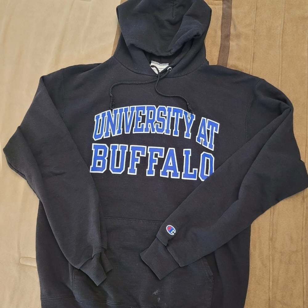 Champion Black Hoodie with Blue University at Buffalo Logo